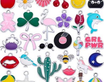Silver Tone Enamel Charms Set | Colorful Pendants for DIY Jewelry Making, Bracelets, Necklaces, Keychains