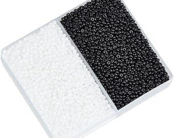 7000pcs 2mm Glass Seed Beads White & Black, Mini Spacer Beads for DIY Jewelry