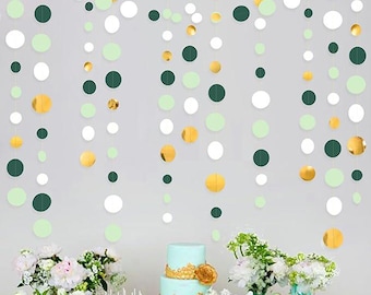 Decoraciones para fiestas en verde salvia y dorado de 14 metros / Guirnalda circular de lunares / Decoración para baby shower, cumpleaños y bodas con temática de safari y bosque