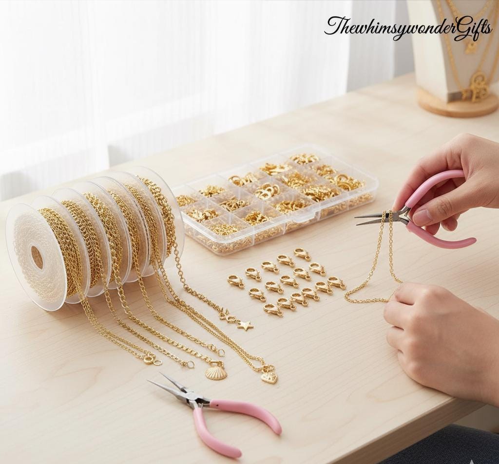 14K Gold Jewelry Chain Set 16.4ft DIY Necklace Bracelet Making Kit Bulk