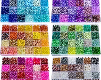 7200pcs 6mm Glass Beads 144 Colors Bracelet Making Kit Jewelry DIY Craft Gift