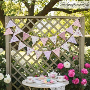 Banderole triangulaire | Drapeaux en coton 36 pièces | Décoration de fête prénatale pour mariage rose, 10 m