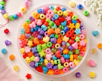 1200pcs Mixed Color Plastic Beads – Rainbow Pony Beads for DIY Jewelry & Crafts