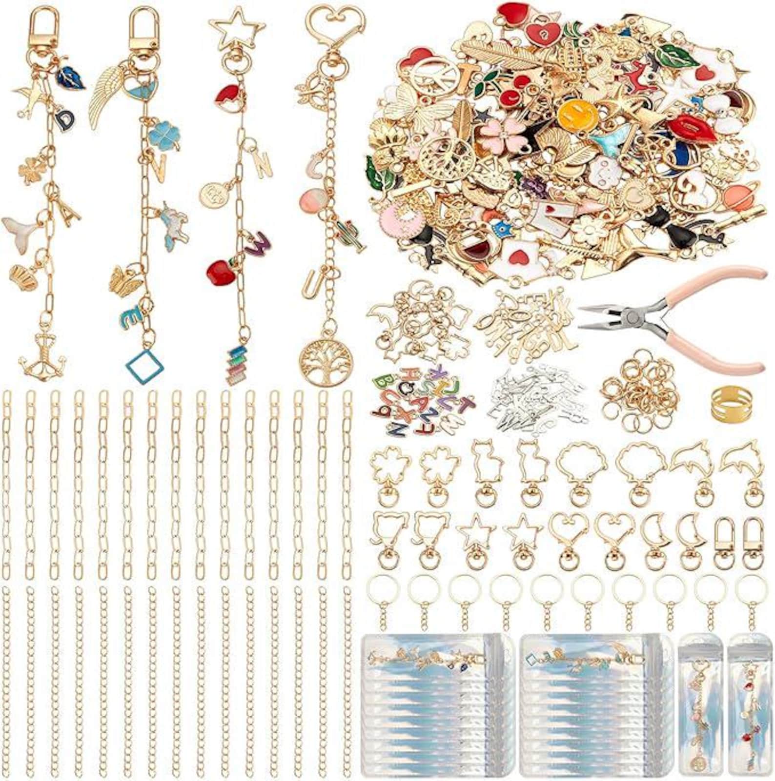 DIY Keychain Making Kit: 534 Pcs Charms, Clips, Chains, Jump Rings ...