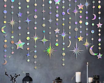 Star Moon Garland Party Decorations | Crescent and Twinkle Star Hanging Banner | Eid Ramadan Baby Shower First Birthday Wedding Decor