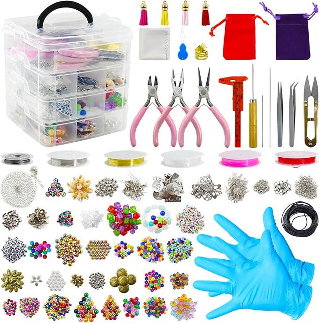 4-layer Jewelry Making Kit – Tools, Charms, Beads & Wire for DIY ...