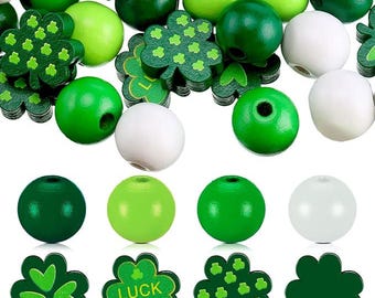 St. Patrick’s Day Wood Beads for DIY Crafts 160pcs Green & White Round Kit