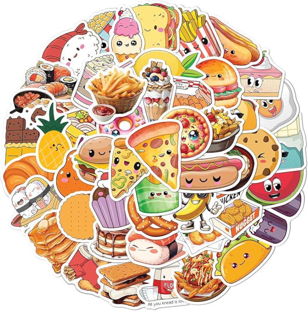 50pcs Food Stickers Waterproof Vinyl for Laptop Water Bottle DIY Pack ...