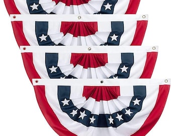 American Flag Bunting Pleated Fan | Patriotic USA Half Fan Banner with Brass Grommets