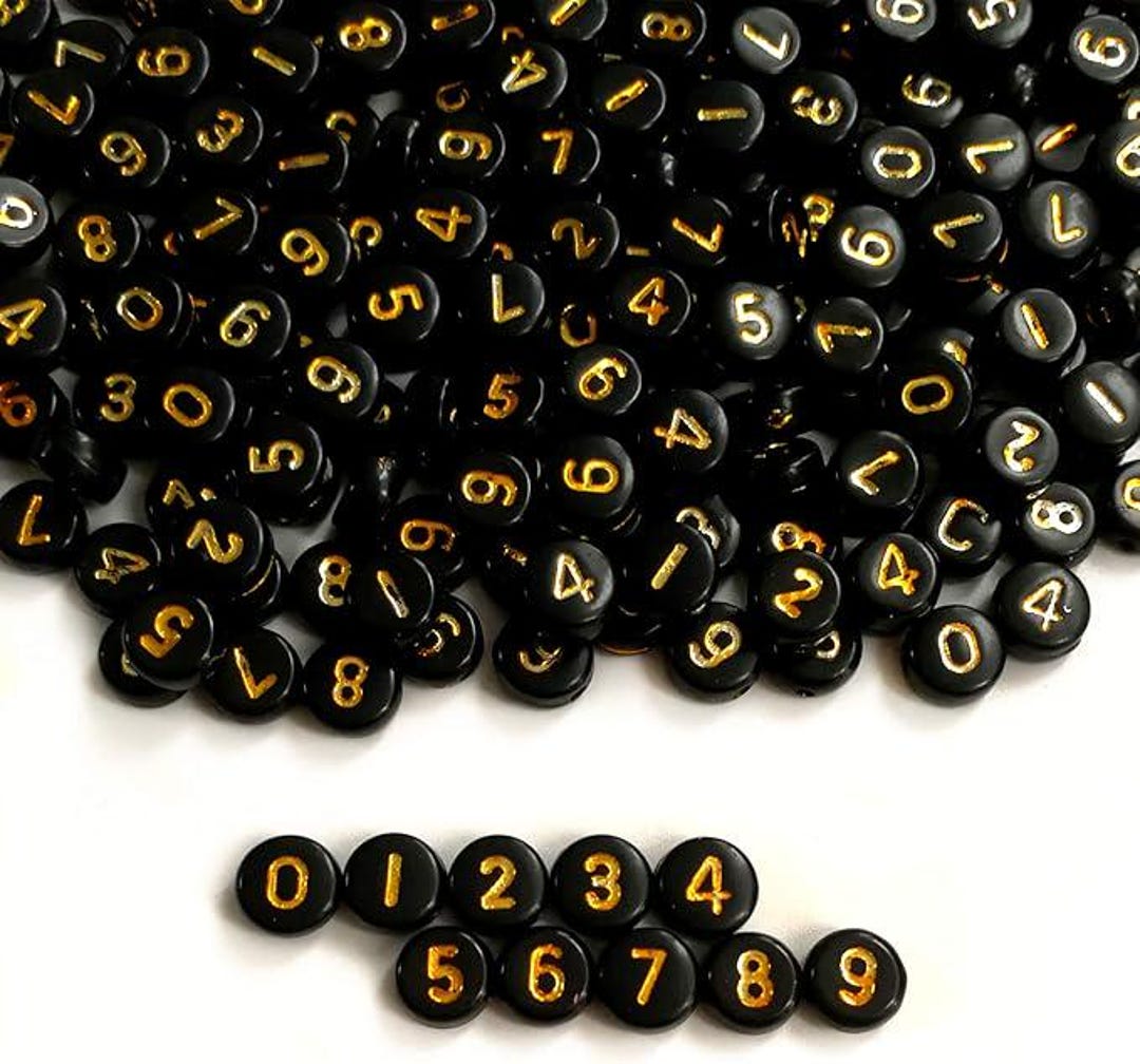 500pcs Black & Gold Number Beads, 7x4mm Round Acrylic Beads for DIY ...