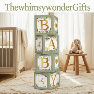 Sage Green Baby Shower Boxes | "BABY" Letter Decor, Gender Reveal Party Decorations