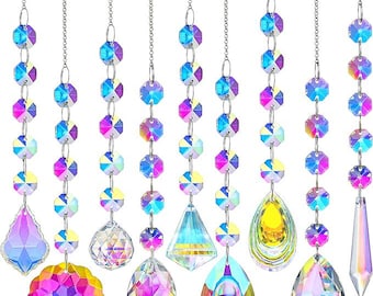 Crystal Rainbow Suncatchers 9PCS Hanging Prism Crystals for Windows & Home Decor