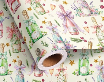 Rollo de papel de regalo de champán para niños, niñas, niños, mujeres y hombres. Regalo de Año Nuevo.