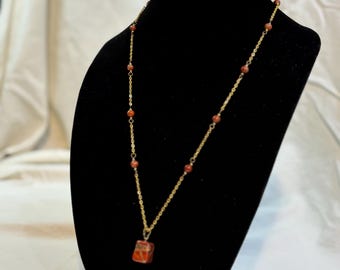 Gemstone 26in Necklace with Pendant and Earring Set - Red Brecciated Jasper on Gold Chain