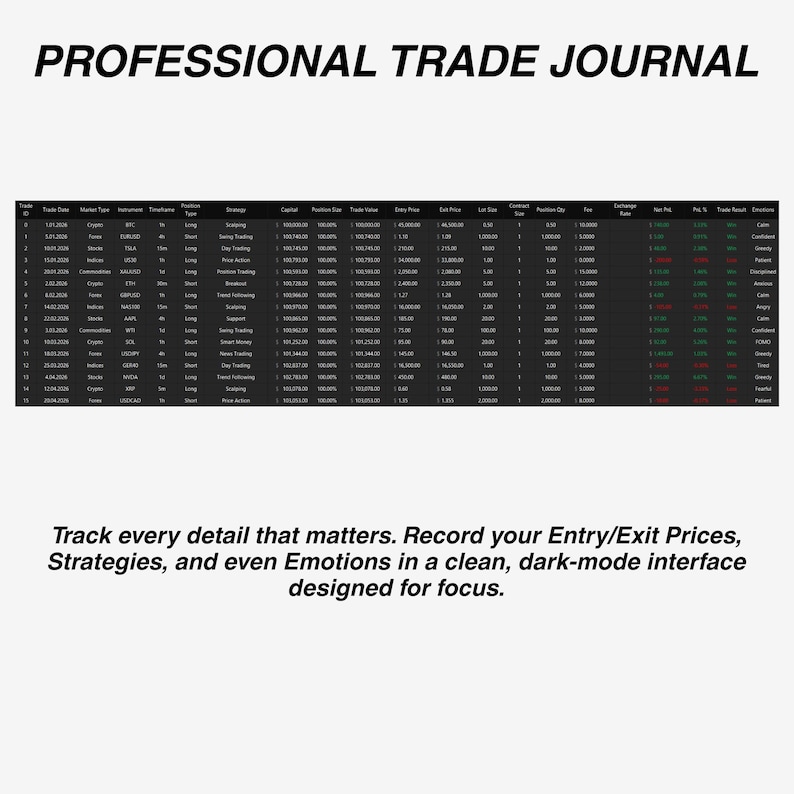 Trading Journal Spreadsheet | Excel Google Sheets Template | Day Trade Tracker | Crypto Forex Stocks image 10