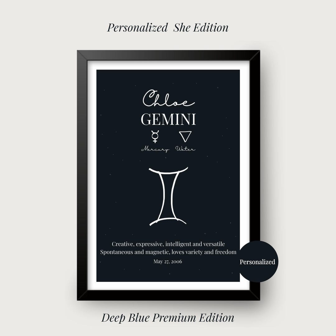 Gemini She Edition Personalized Zodiac Art – Gift for Her, Custom ...