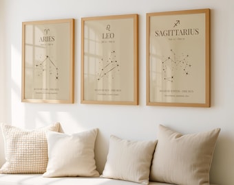 Fire Signs Zodiac Gift Set, Sand Edition, Aries Leo Sagittarius Printable Wall Art, Astrology Digital Download