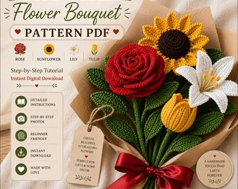 Blumenstrauß Häkelanleitung PDF | Rose Sonnenblume Lilie Tulpe Häkelanleitung | Amigurumi Blumen | DIY Geschenk | Sofort Download