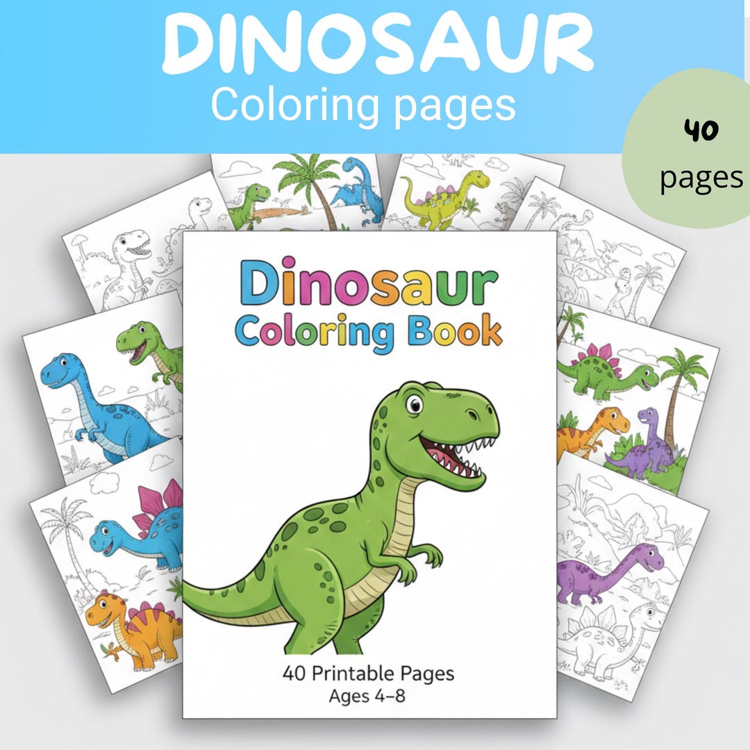 Dinosaur Coloring Book – 40 Fun Printable Pages for Kids (PDF Download ...