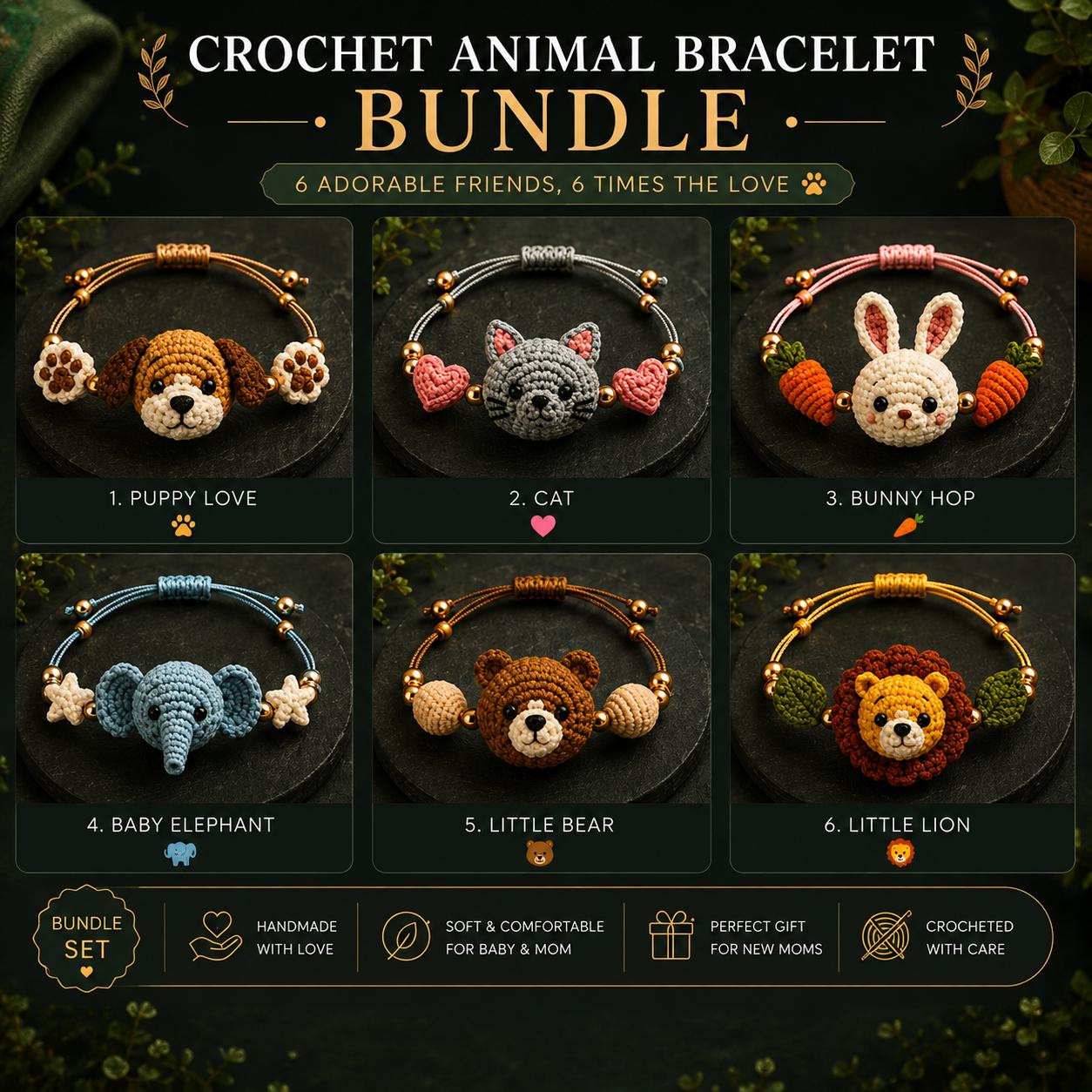Amigurumi Bracelet Crochet Animal Bracelet Set of 6