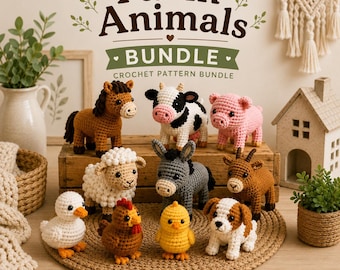 Bauernhof Tiere Amigurumi Häkelanleitung Bundle PDF – Kuh, Schwein, Schaf & Huhn Häkelanleitungen – süsse Tiere vom Bauernhof – Sofort Download