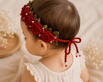 Rote Rose Baby Stirnband Häkelanleitung PDF | Blumen Haarband Häkelanleitung | Neugeborenen Baby Mädchen Accessoire