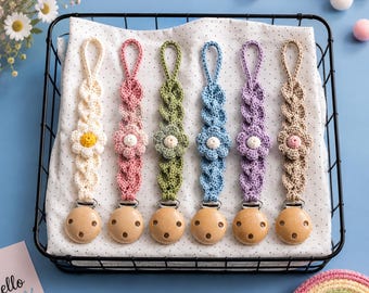 Crochet Daisy Schnullerclip Muster Bundle PDF, Baby Schnuller Halter Anleitung, Floral häkelclip, anfängerfreundliches Baby-Geschenk Muster