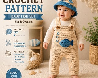 Baby Fisch Häkelanleitung PDF, Maritimer Baby Strampler und Mütze Muster, Ozean Baby Outfit, Easy Crochet Babykleidung