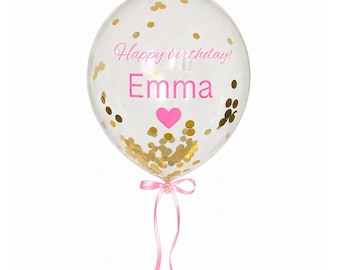 Nome personalizzato con palloncino dorato e coriandoli (30 cm)