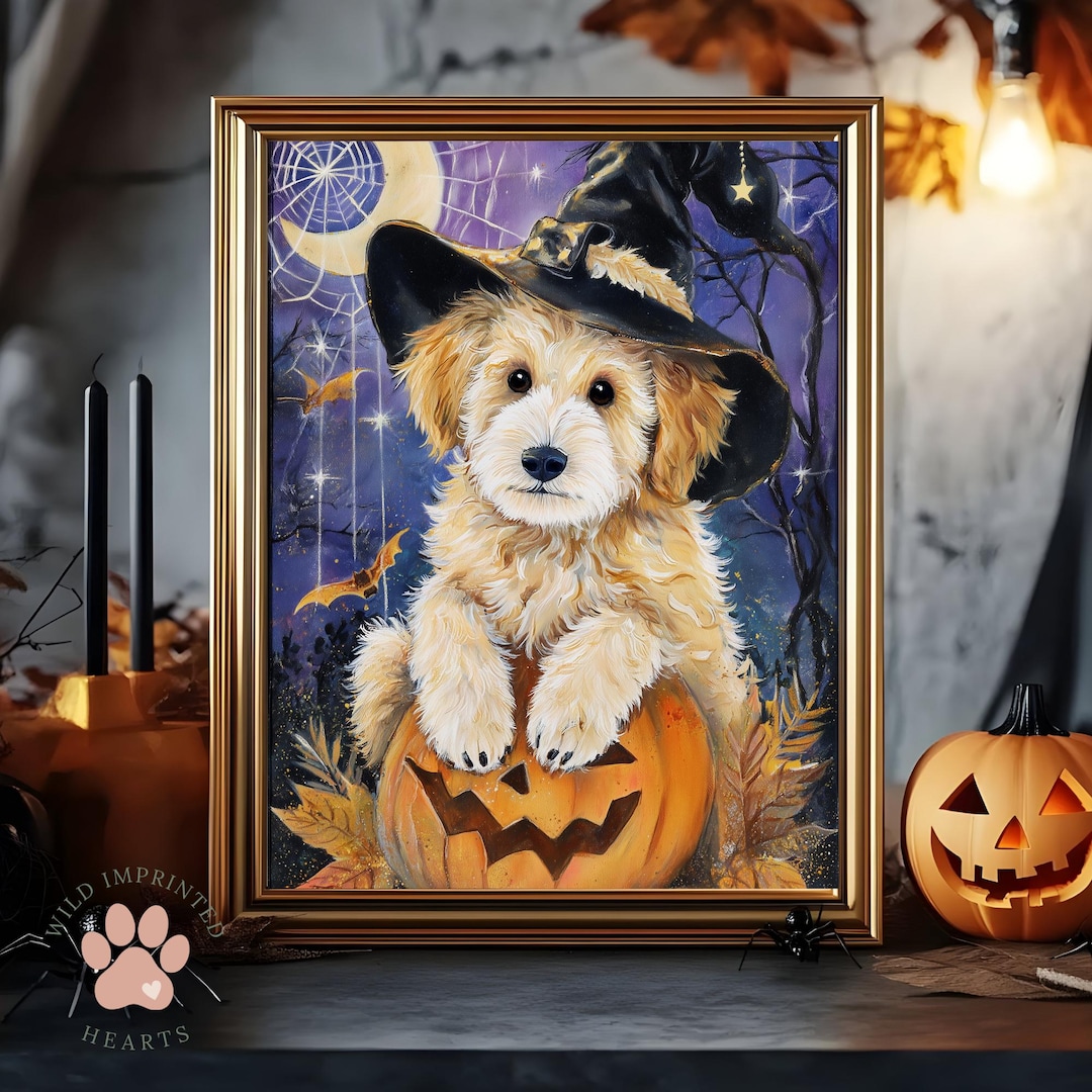Goldendoodle Witch Puppy Art Print, Halloween Fall Decor (8x10) - Etsy