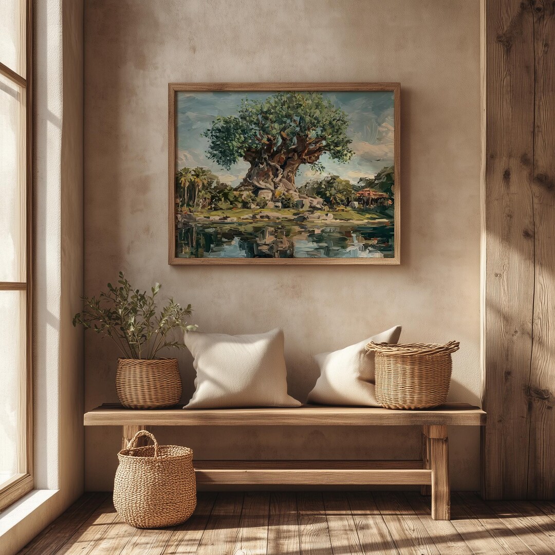 Rustic Tree Images Large Rustic Tree Printable With Pond - Cottagecore Landscape Art ...