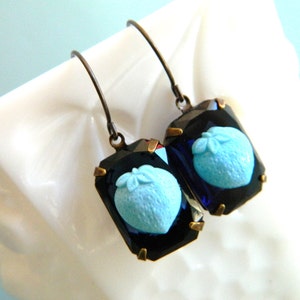 Blue Earrings, Strawberry Earrings, Vintage Blue, Retro Earrings,Aqua Blue, Shabby Chic Jewelry, Retro Jewelry, Vintage Jewelry image 2