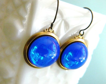 Blue Opal Earrings, Cobalt Blue, Sapphire Blue Earrings, Art Deco Earrings, Blue Moon, Vintage Blue, Blue Summer Earrings, Retro Earrings