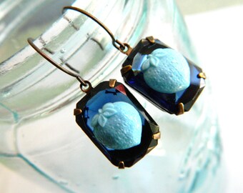 Blue Earrings, Strawberry Earrings, Vintage Blue, Retro Earrings,Aqua Blue, Shabby Chic Jewelry, Retro Jewelry, Vintage Jewelry