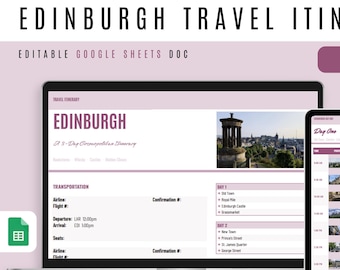 Edinburgh Travel Itinerary | 3 Day Scotland Trip Planner | Printable Digital Template | Old Town, Bookshops & Afternoon Tea