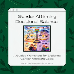 Arbetsblad för könsbekräftande beslutsbalans | Digital nedladdning | Stödverktyg för transpersoner och icke-binära personer | Terapi i PDF-format