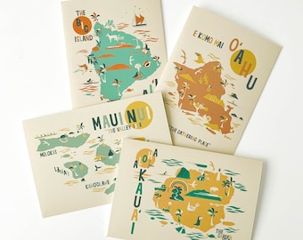 Greeting Card - "Hawaiian Island Maps" Set of 4