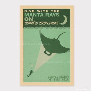 Gentle Giants, Kona Manta Rays - 12x18 Hawaii Travel Print