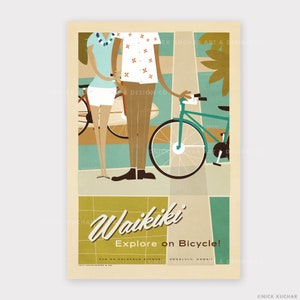 Waikiki - Fun on Kalakaua Ave. - 12x18 Retro Hawaii Travel Print