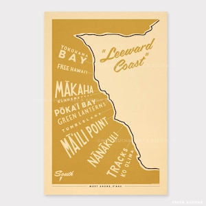 Oahu - Leeward Coast Surf Map - 12x18 Retro Hawaii Reisedruck