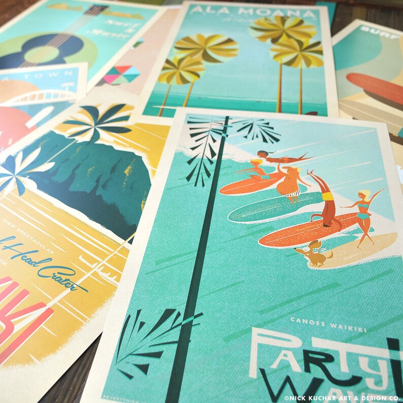 Choose THREE 12x18 Retro Hawaii Travel Prints THE PICK 3