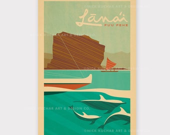 Lanai - Puu Pehe - 12x18 Hawaii Travel Print