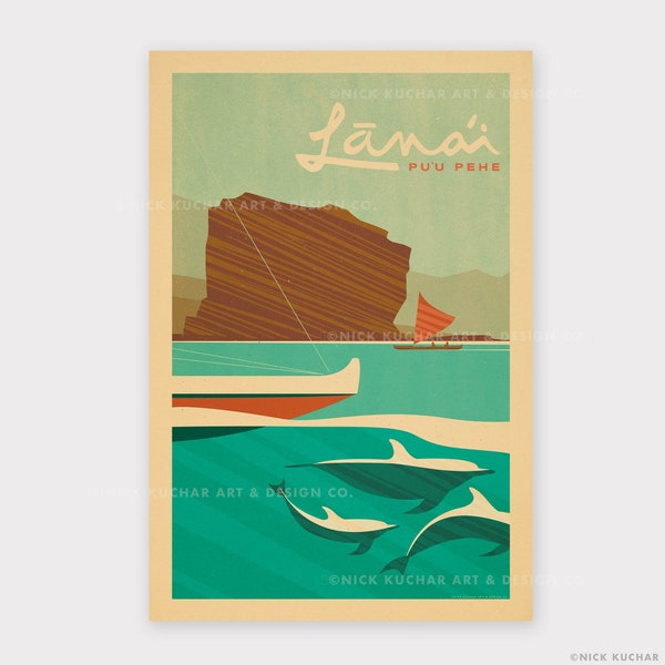 Lanai - Puu Pehe - 12x18 Hawaii Travel Print