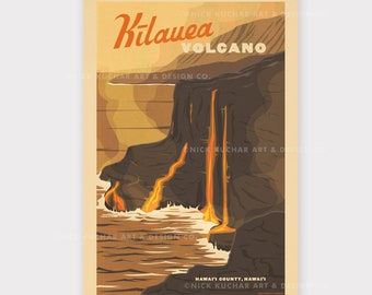 Kilauea Volcano - 12x18 Hawaii Travel Print