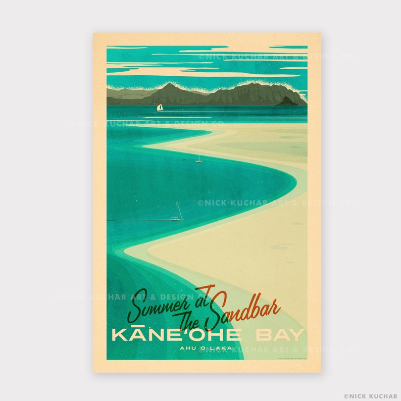 Kaneohe Bay Sandbar 12x18 Hawaii Travel Print image 1