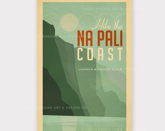 Hike the Na Pali Coast - 12x18 Retro Hawaii Print