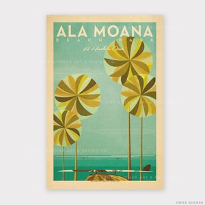 Ala Moana Beach Park - 12x18 Hawaii Travel Print