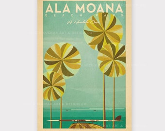 Ala Moana Beach Park - 12x18 Hawaii Travel Print