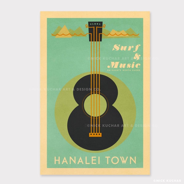 Hanalei Town - 12x18 Hawaii Travel Print