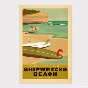 Poipu, Kauai, Shipwrecks Beach - 12x18 Hawaii Travel Print
